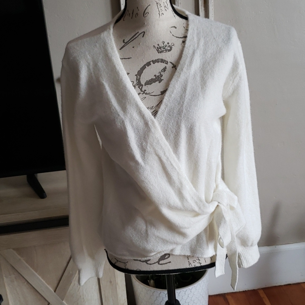 White wrap sweater